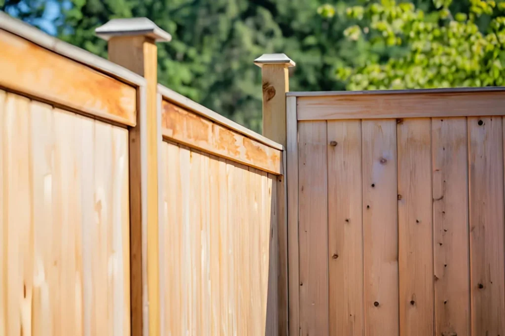 Wood Fence Installation featuring a wood fence with matching access gate
